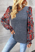 Tiered Ruffle Floral Print Sleeve Crew Neck Blouse