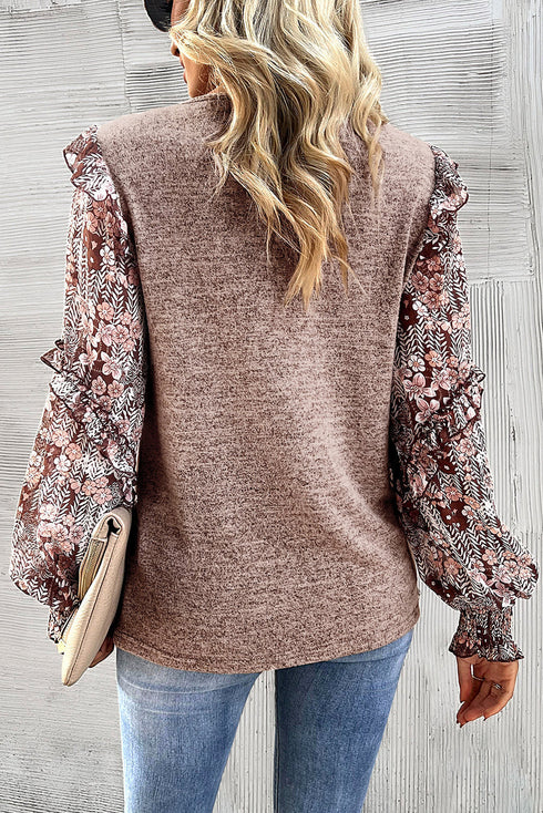 Tiered Ruffle Floral Print Sleeve Crew Neck Blouse