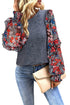 Tiered Ruffle Floral Print Sleeve Crew Neck Blouse