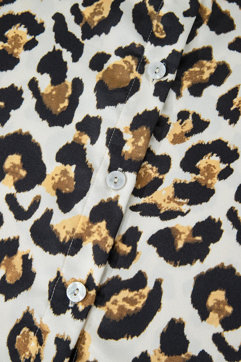 Tiered Ruffle Sleeve Animal Print Button Down Shirt