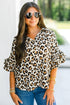Tiered Ruffle Sleeve Animal Print Button Down Shirt