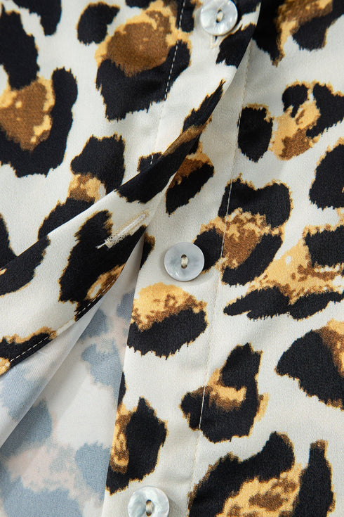 Tiered Ruffle Sleeve Animal Print Button Down Shirt
