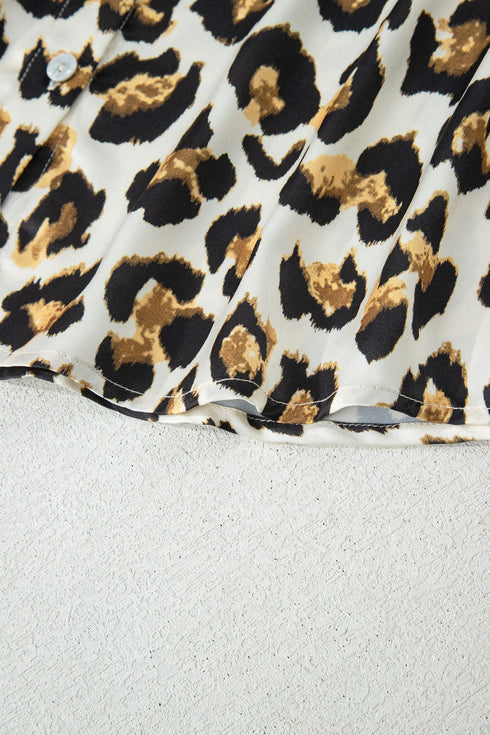 Tiered Ruffle Sleeve Animal Print Button Down Shirt