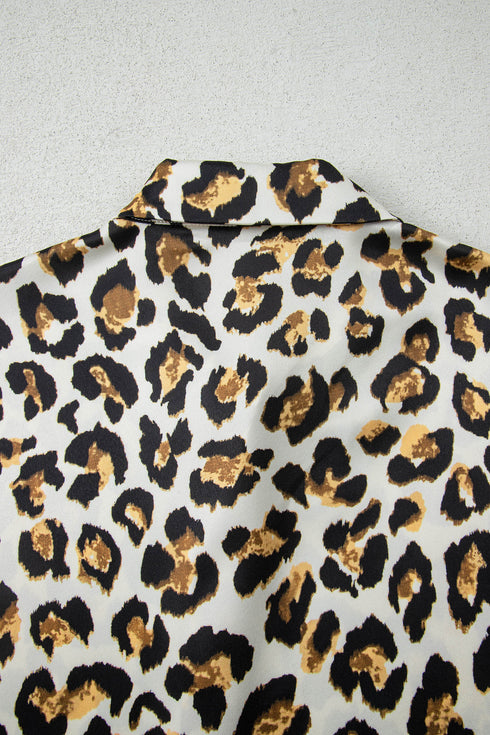 Tiered Ruffle Sleeve Animal Print Button Down Shirt