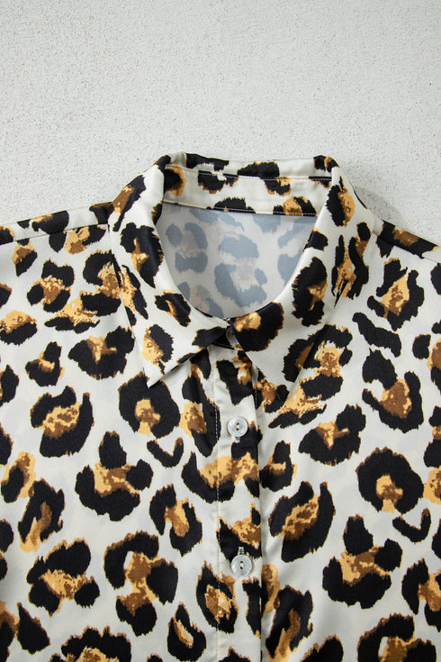 Tiered Ruffle Sleeve Animal Print Button Down Shirt