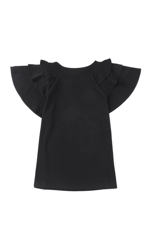 Tiered Ruffle Sleeve Round Neck Relaxed Top
