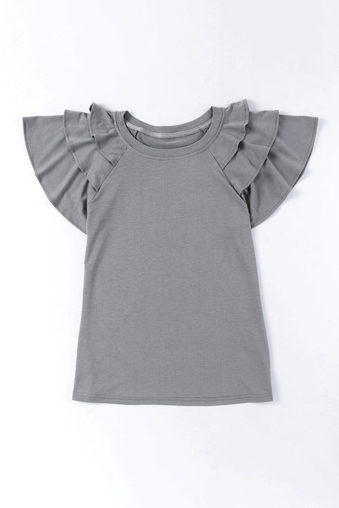 Tiered Ruffle Sleeve Round Neck Relaxed Top