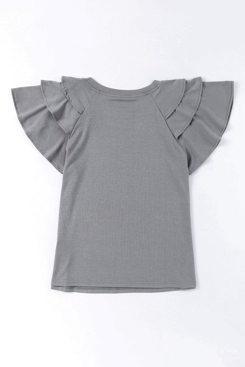 Tiered Ruffle Sleeve Round Neck Relaxed Top