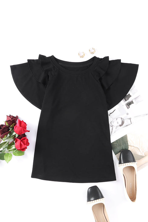 Tiered Ruffle Sleeve Round Neck Relaxed Top
