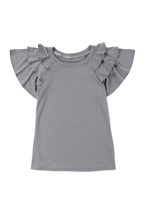 Tiered Ruffle Sleeve Round Neck Relaxed Top