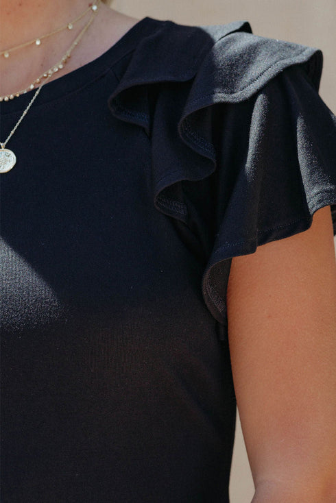 Tiered Ruffle Sleeve Round Neck Relaxed Top