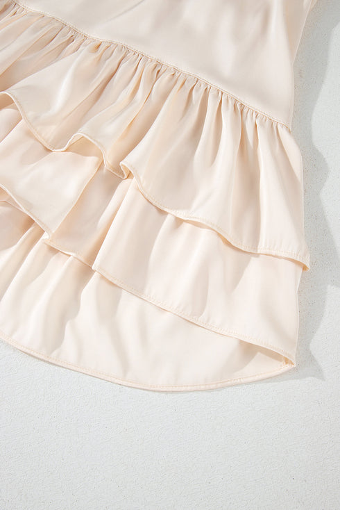 Tiered Ruffled Puff Sleeve Loose Fit Mini Dress