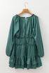 Tiered Ruffled Puff Sleeve Loose Fit Mini Dress