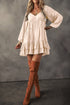 Tiered Ruffled Puff Sleeve Loose Fit Mini Dress