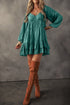 Tiered Ruffled Puff Sleeve Loose Fit Mini Dress