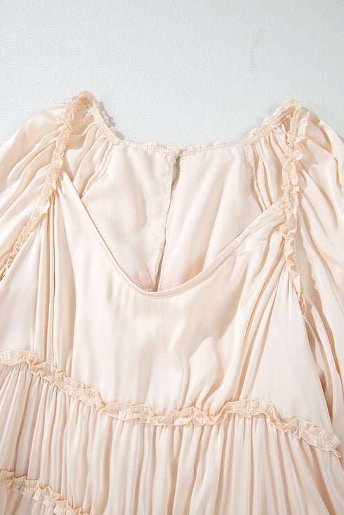 Tiered Ruffled Puff Sleeve Loose Fit Mini Dress