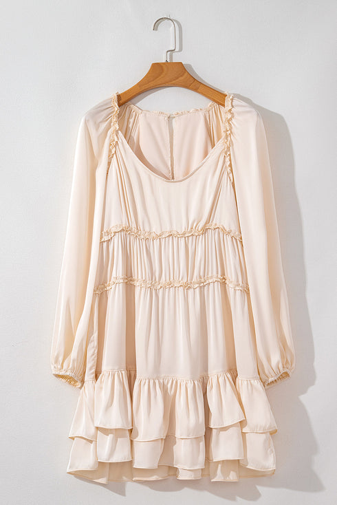 Tiered Ruffled Puff Sleeve Loose Fit Mini Dress