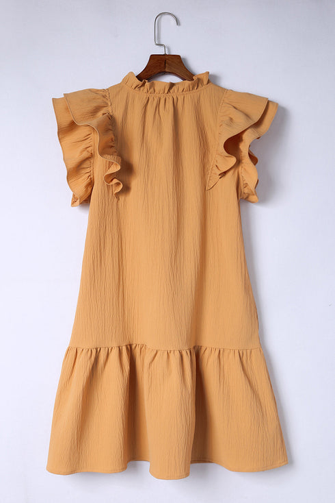 Tiered Ruffled Sleeves Mini Dress with Pockets