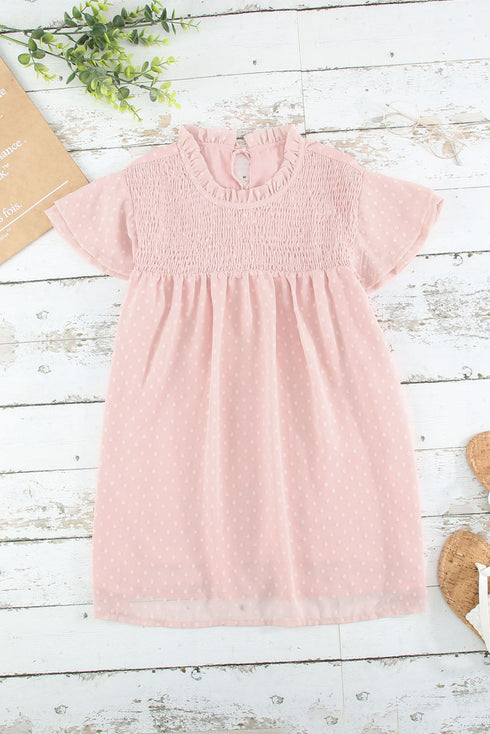 Tiered Sleeve Frilled Neck Dotted Top