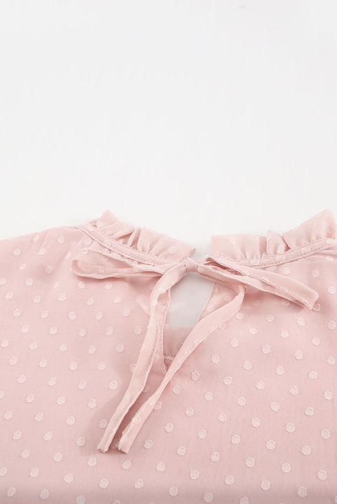 Tiered Sleeve Frilled Neck Dotted Top
