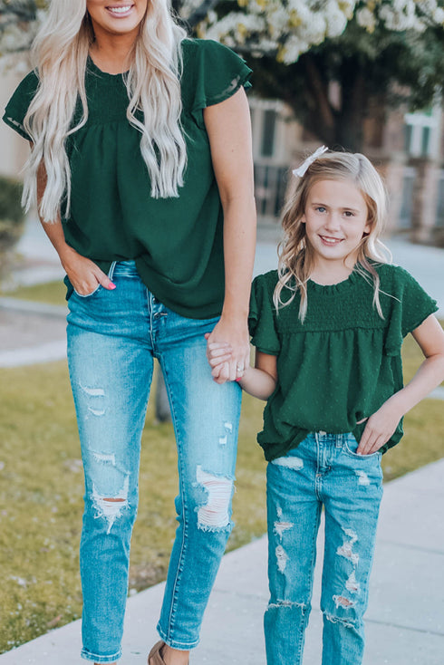 Tiered Sleeve Frilled Neck Dotted Top