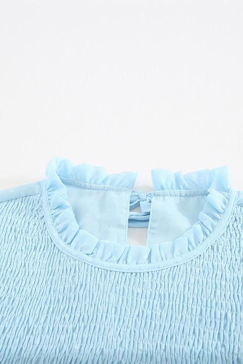 Tiered Sleeve Frilled Neck Dotted Top