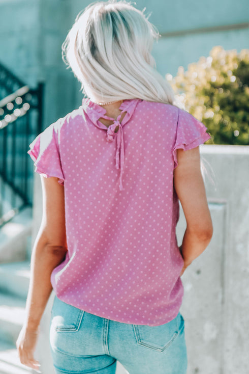 Tiered Sleeve Frilled Neck Dotted Top