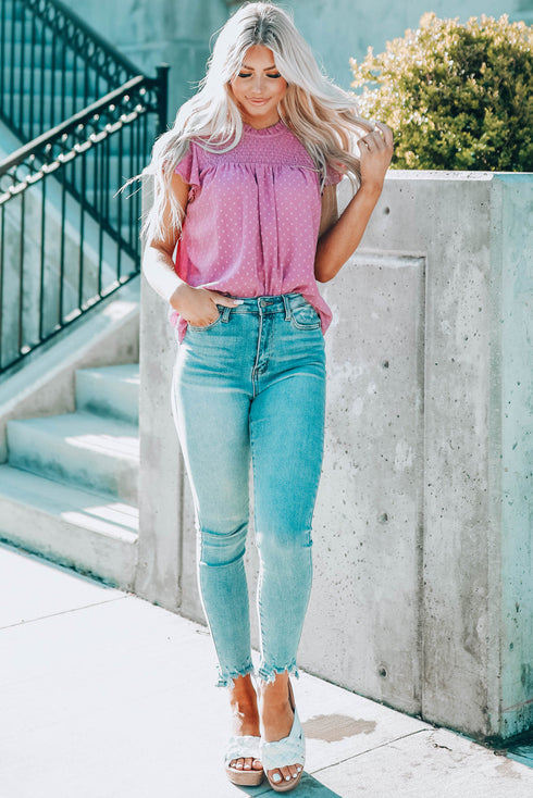 Tiered Sleeve Frilled Neck Dotted Top