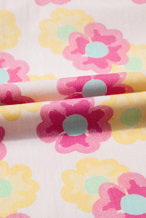 Timeless Blossom Print Puff Sleeve Square Neck Pleated A Line Dress