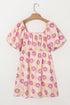 Timeless Blossom Print Puff Sleeve Square Neck Pleated A Line Dress