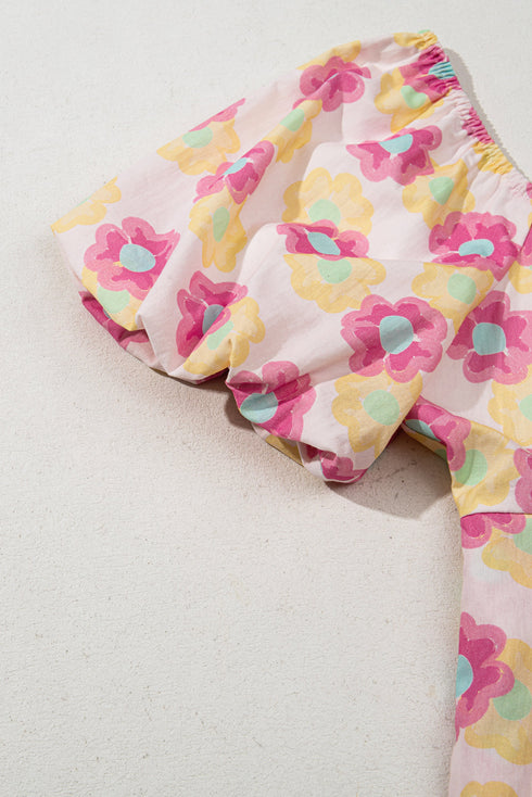 Timeless Blossom Print Puff Sleeve Square Neck Pleated A Line Dress