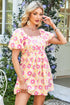 Timeless Blossom Print Puff Sleeve Square Neck Pleated A Line Dress