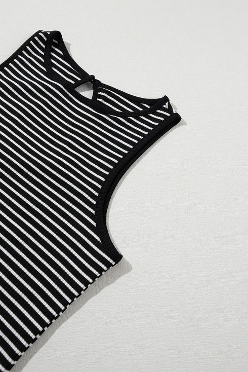 Timeless Striped High Neck Ribbed Knit Tank Top