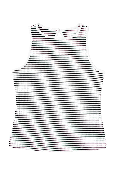 Timeless Striped High Neck Ribbed Knit Tank Top