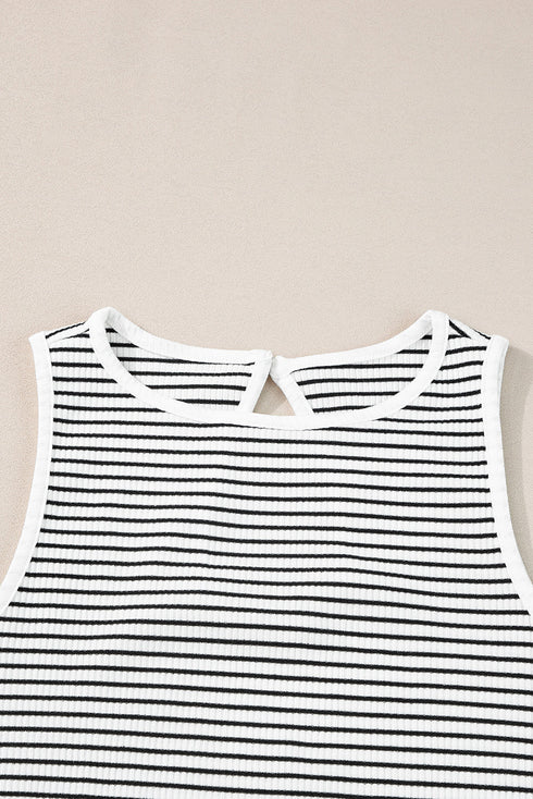 Timeless Striped High Neck Ribbed Knit Tank Top