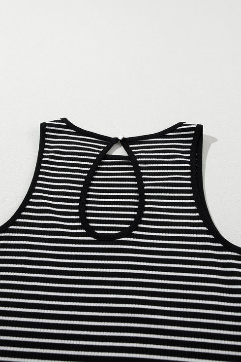 Timeless Striped High Neck Ribbed Knit Tank Top