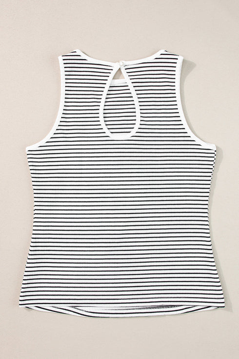 Timeless Striped High Neck Ribbed Knit Tank Top