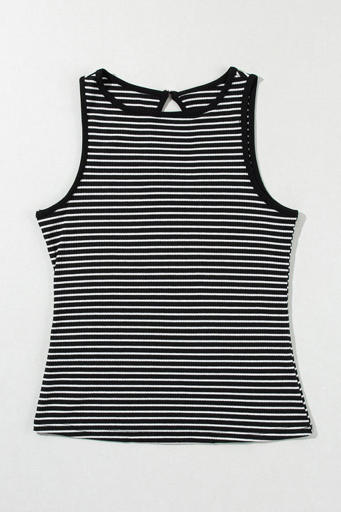 Timeless Striped High Neck Ribbed Knit Tank Top