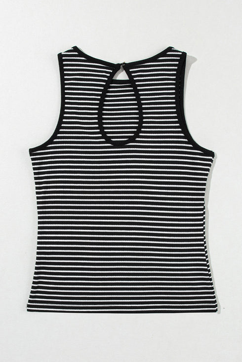 Timeless Striped High Neck Ribbed Knit Tank Top