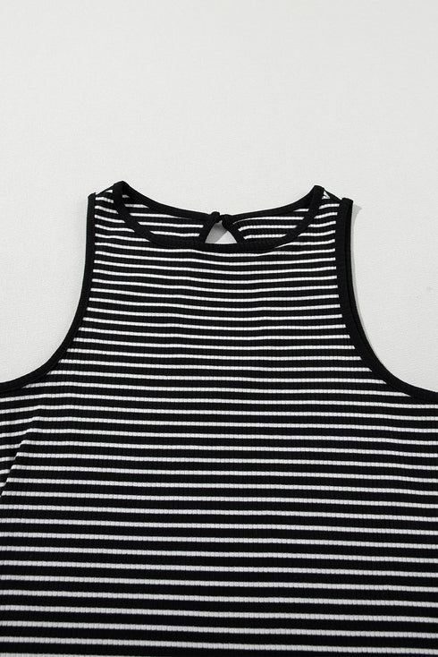 Timeless Striped High Neck Ribbed Knit Tank Top