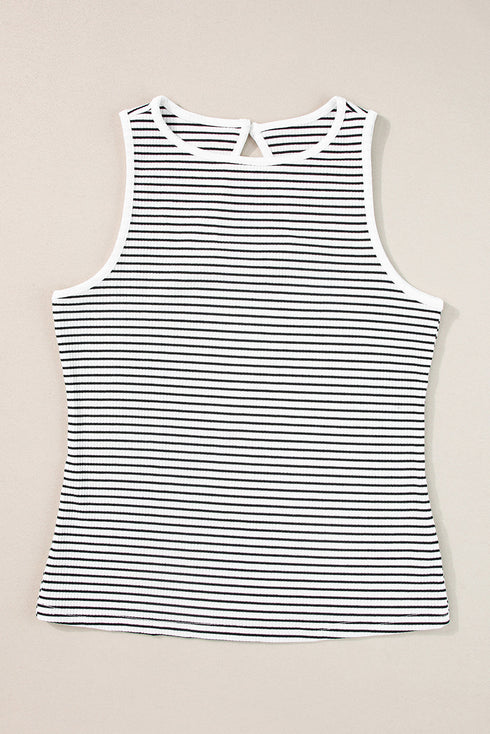 Timeless Striped High Neck Ribbed Knit Tank Top