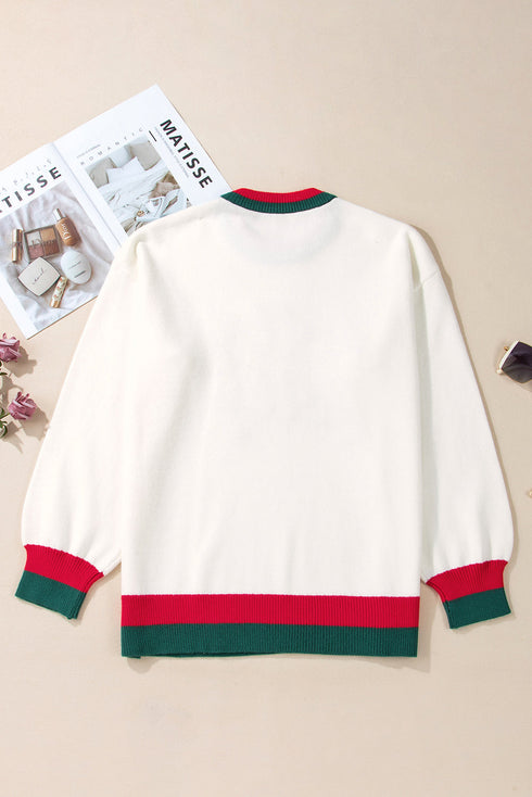 Tinsel Graphic Letter Print Blocked Trim Drop Shoulder Sweater
