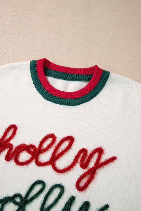 Tinsel Graphic Letter Print Blocked Trim Drop Shoulder Sweater