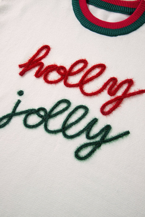 Tinsel Graphic Letter Print Blocked Trim Drop Shoulder Sweater