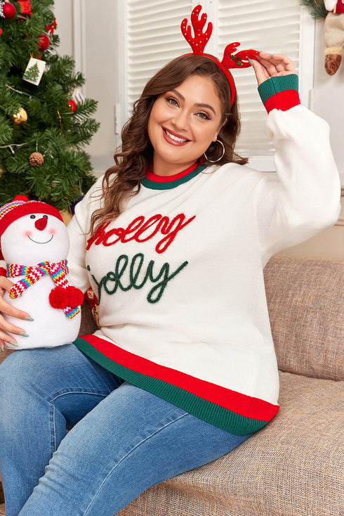 Tinsel Graphic Letter Print Blocked Trim Drop Shoulder Sweater