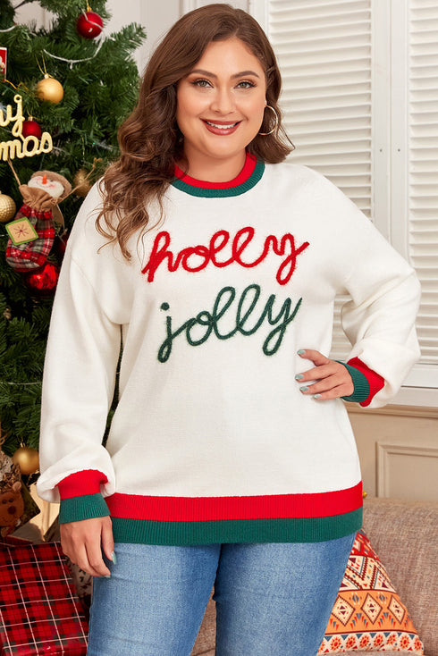 Tinsel Graphic Letter Print Blocked Trim Drop Shoulder Sweater