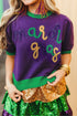 Tinsel Graphic Letter Print Contrast Trim Short Sleeve Sweater
