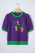 Tinsel Graphic Letter Print Contrast Trim Short Sleeve Sweater