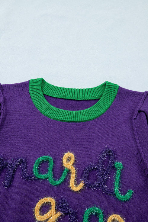 Tinsel Graphic Letter Print Contrast Trim Short Sleeve Sweater