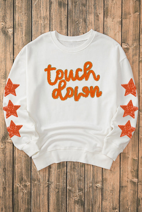 Touch Down Graphic Star Sleeve Pullover Sweatshirt